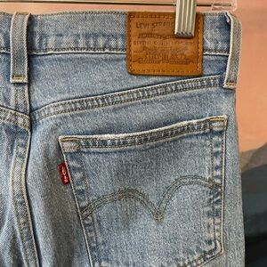 Levi's Premium Light Blue Wedgie High Rise Button Front Straight Jeans